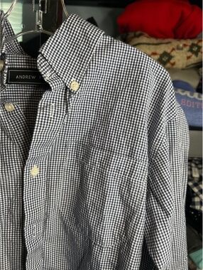 Andrew Fezza Blue and White Check Button-Up Shirt Size 10
